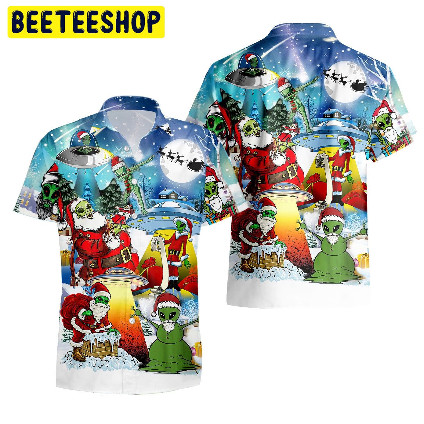 The Alien And Santa Claus At Christmas Trending Hawaiian Shirt The Alien And Santa Claus At Christmas Trending Hawaiian Shirt