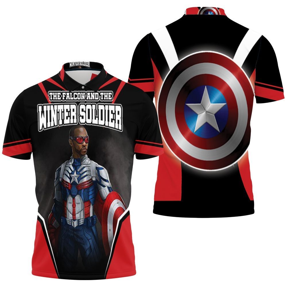 The Falcon New Captain America Wielding Shield 3D All Over Print Polo Shirt The Falcon New Captain America Wielding Shield 3D All Over Print Polo Shirt