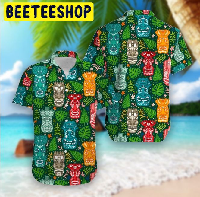 Tiki Tropical Green Aloha Hawaiian Shirt Tiki Tropical Green Aloha Hawaiian Shirt