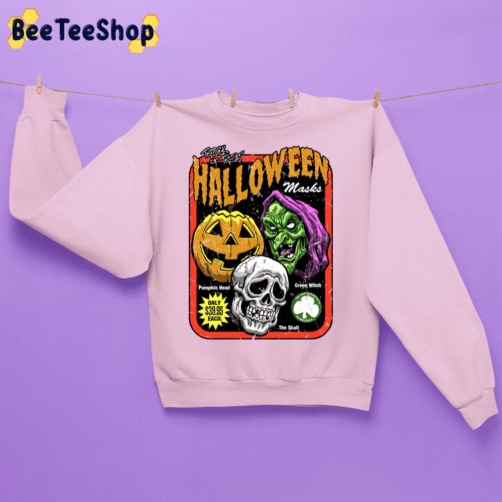 Trick Or Treat Halloween Masks Pumpkin Witch And Skull Trending Unisex Sweatshirt Trick Or Treat Halloween Masks Pumpkin Witch And Skull Trending Unisex Sweatshirt