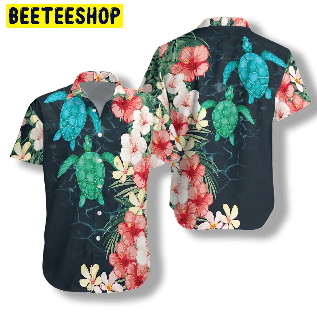 Tropical Sea Turtle And Flower Trending Hawaiian Shirt Tropical Sea Turtle And Flower Trending Hawaiian Shirt