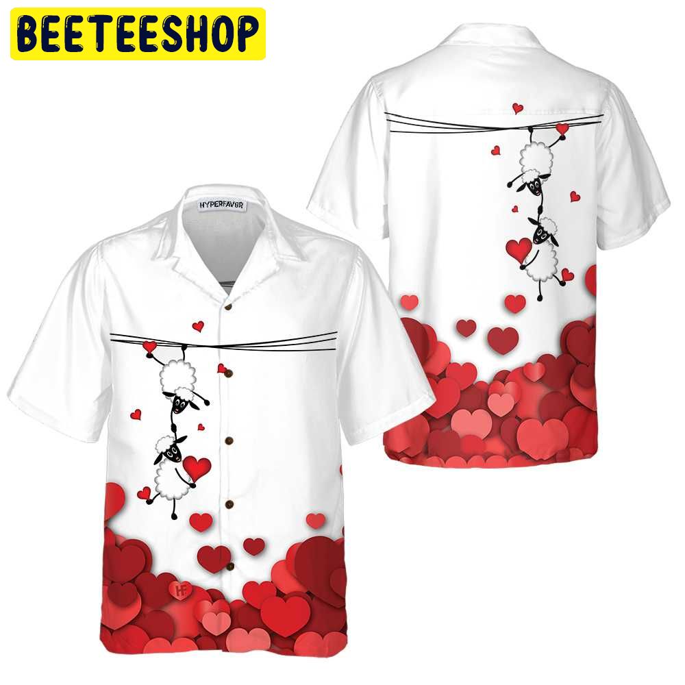 Valentine Sheep With Red Hearts Trending Hawaiian Shirt Valentine Sheep With Red Hearts Trending Hawaiian Shirt