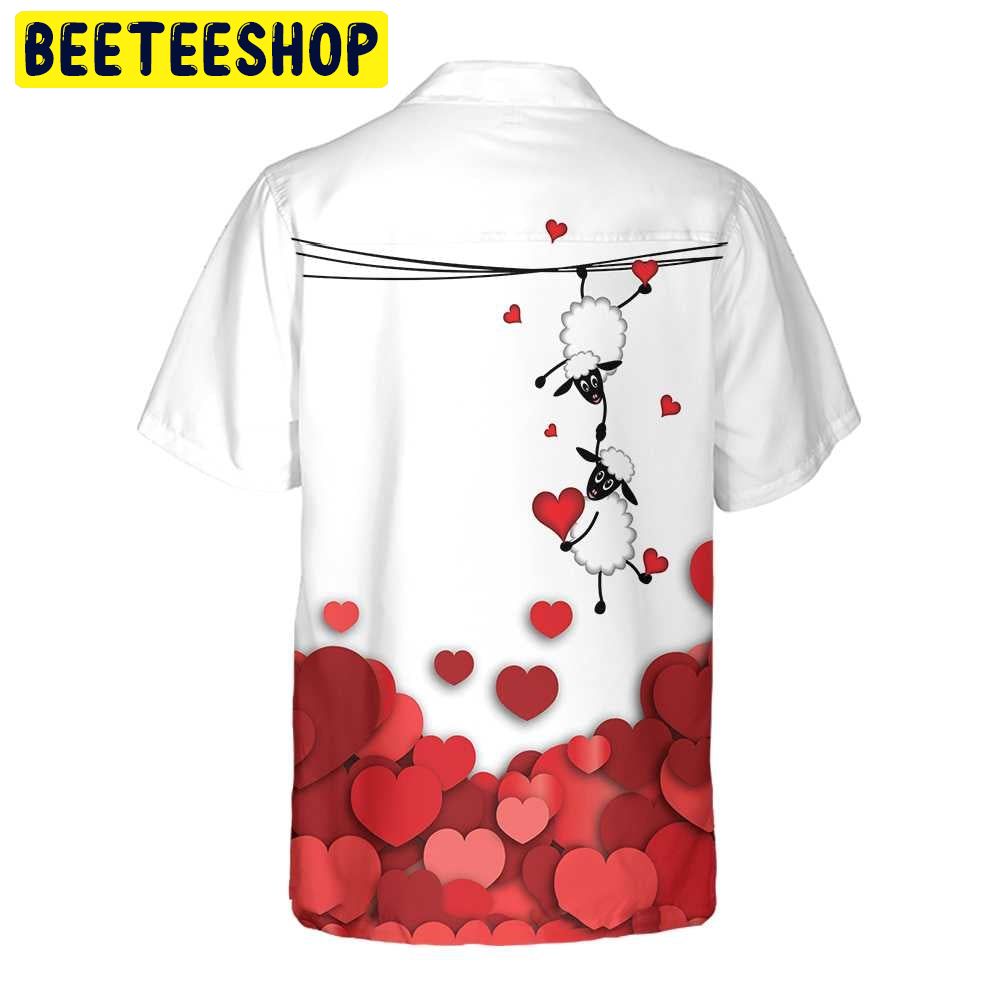 Valentine Sheep With Red Hearts Trending Hawaiian Shirt Valentine Sheep With Red Hearts Trending Hawaiian Shirt