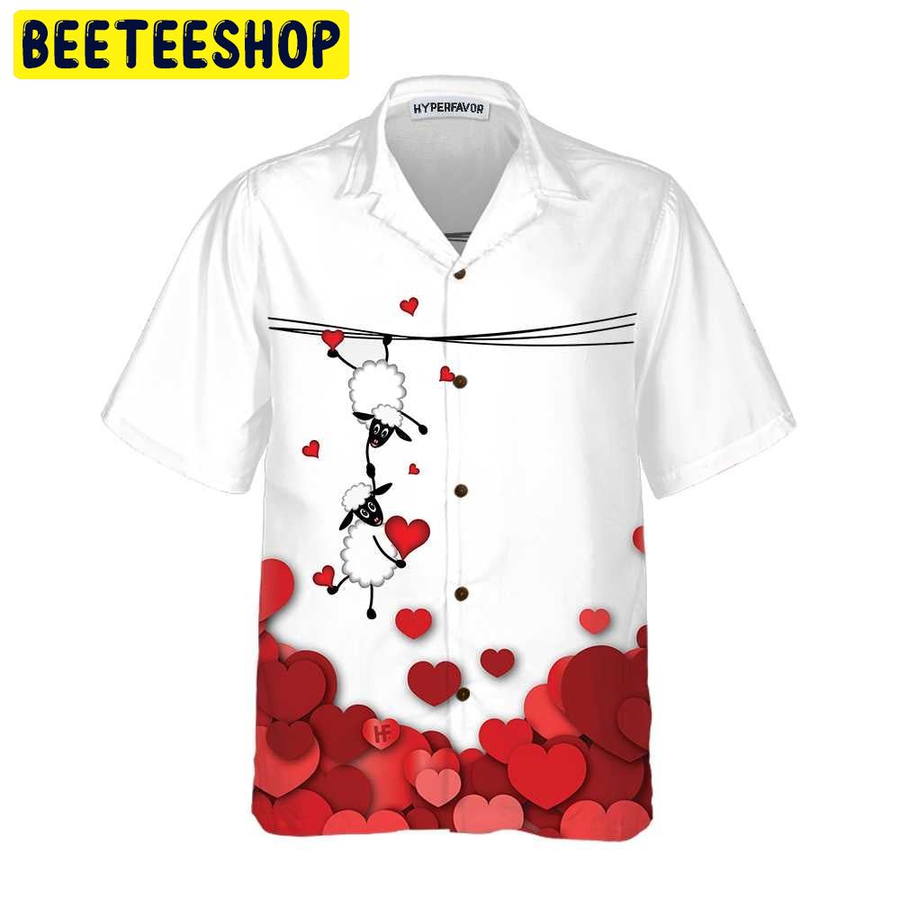 Valentine Sheep With Red Hearts Trending Hawaiian Shirt Valentine Sheep With Red Hearts Trending Hawaiian Shirt
