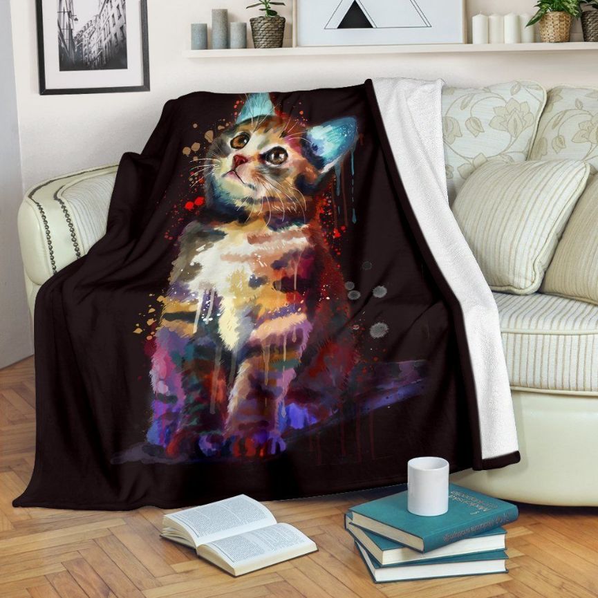 Watercolor Cat Fleece Blanket Throw Blanket Watercolor Cat Fleece Blanket Throw Blanket