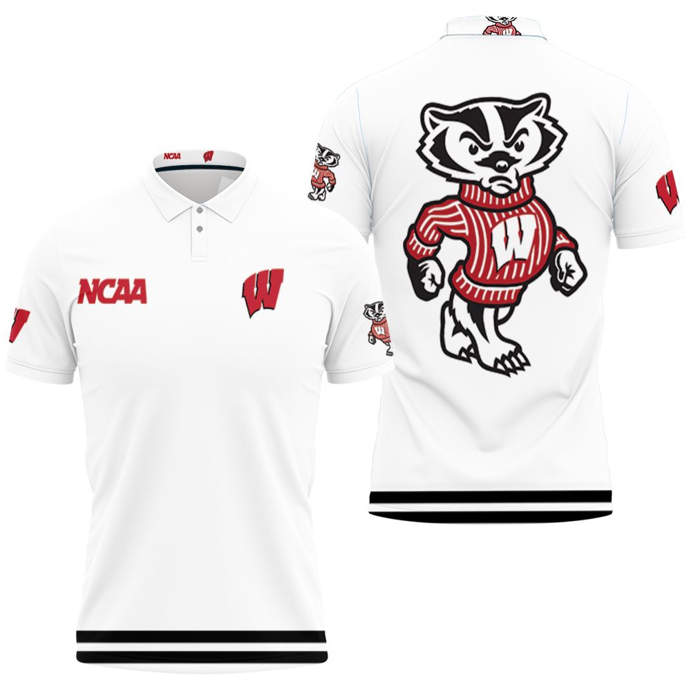 Wisconsin Badgers Ncaa Classic White With Mascot Logo 3D All Over Print Polo Shirt Wisconsin Badgers Ncaa Classic White With Mascot Logo 3D All Over Print Polo Shirt