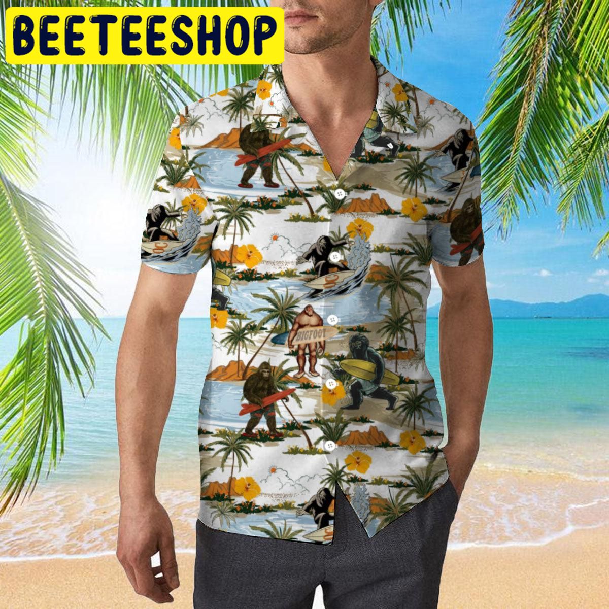Yellow Hibicus Bigfoot Hawaiian Shirt Yellow Hibicus Bigfoot Hawaiian Shirt