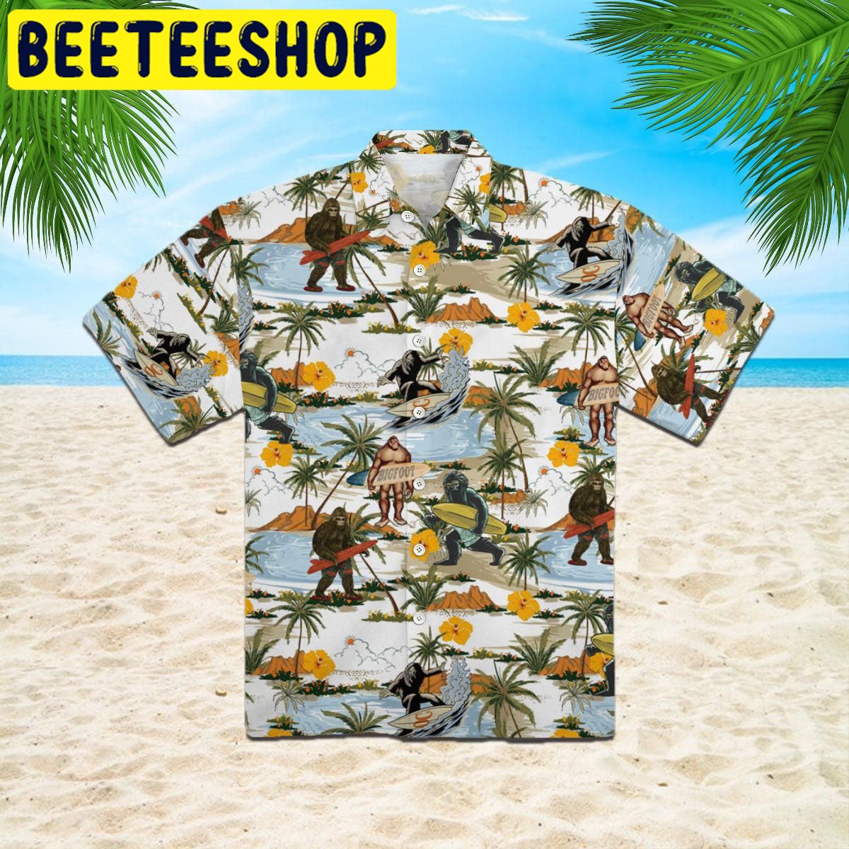 Yellow Hibicus Bigfoot Hawaiian Shirt Yellow Hibicus Bigfoot Hawaiian Shirt