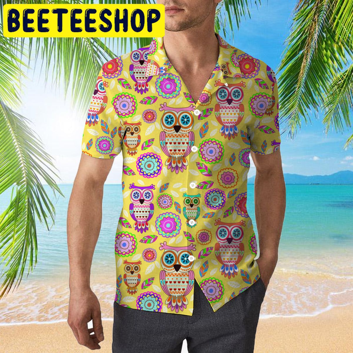 Yellow Owl And Flowers Hawaiian Shirt Yellow Owl And Flowers Hawaiian Shirt