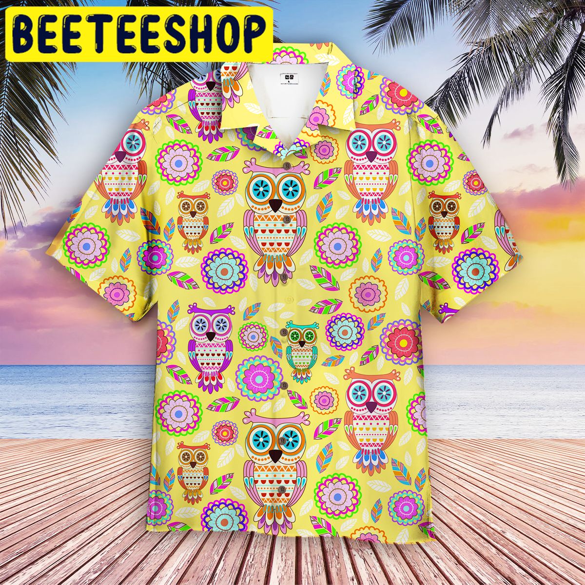 Yellow Owl And Flowers Hawaiian Shirt Yellow Owl And Flowers Hawaiian Shirt