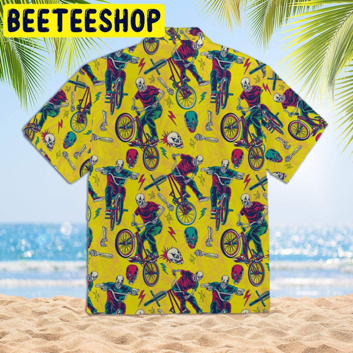 Yellow Skull Riding Bike Hawaiian Shirt Yellow Skull Riding Bike Hawaiian Shirt