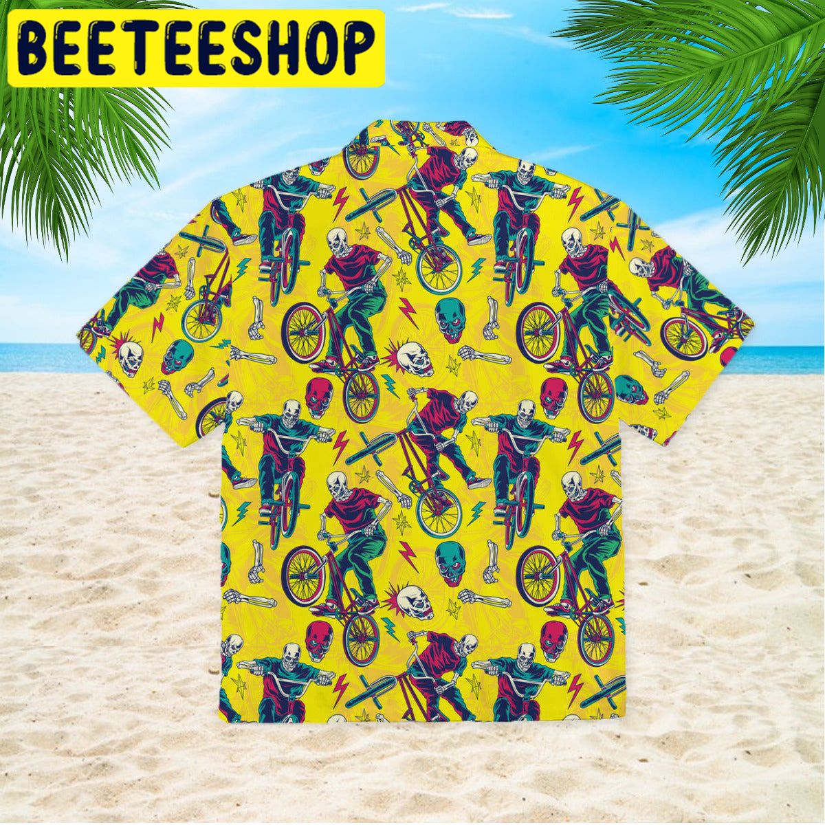 Yellow Skull Riding Bike Hawaiian Shirt Yellow Skull Riding Bike Hawaiian Shirt