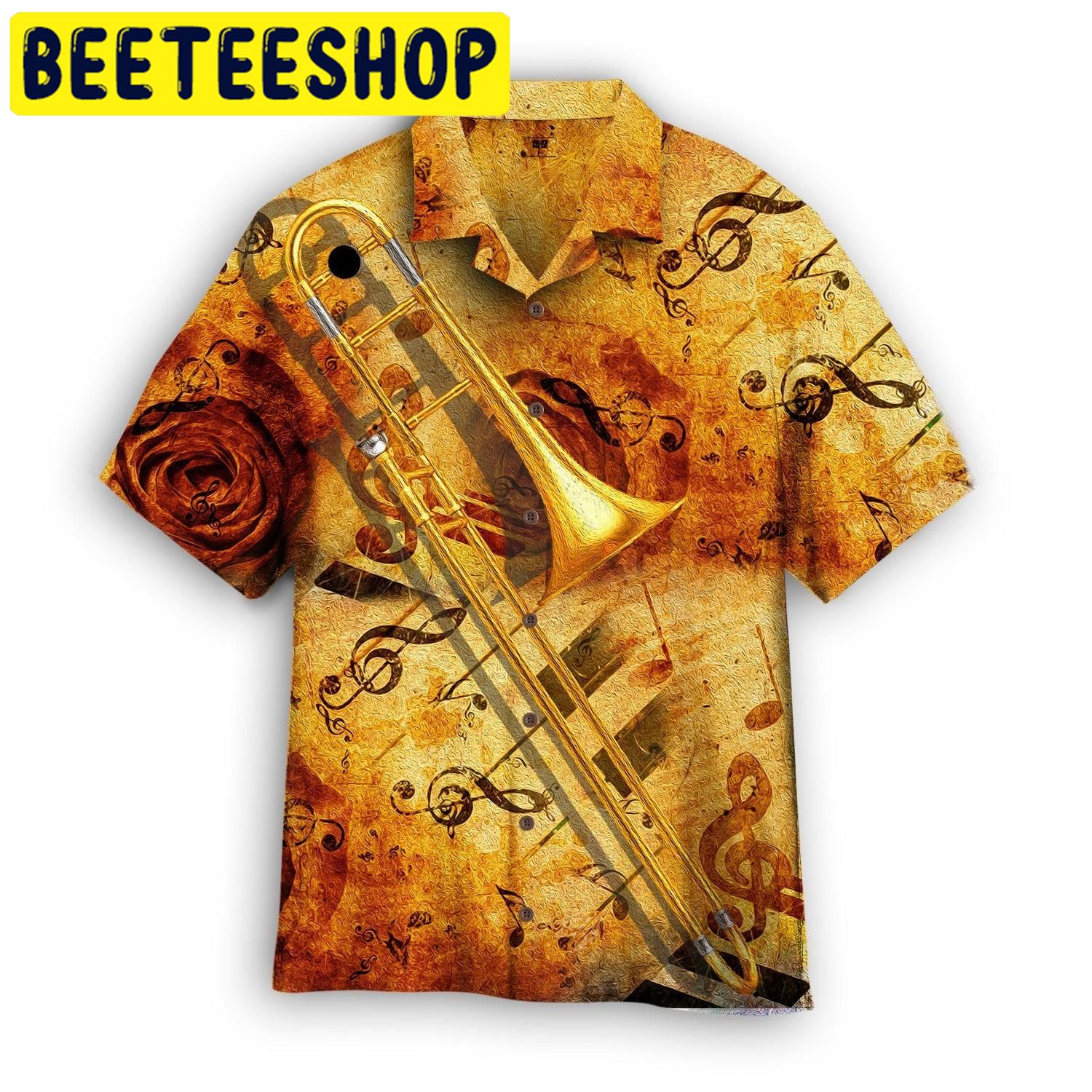 Yellow Trombone Music Hawaiian Shirt Yellow Trombone Music Hawaiian Shirt