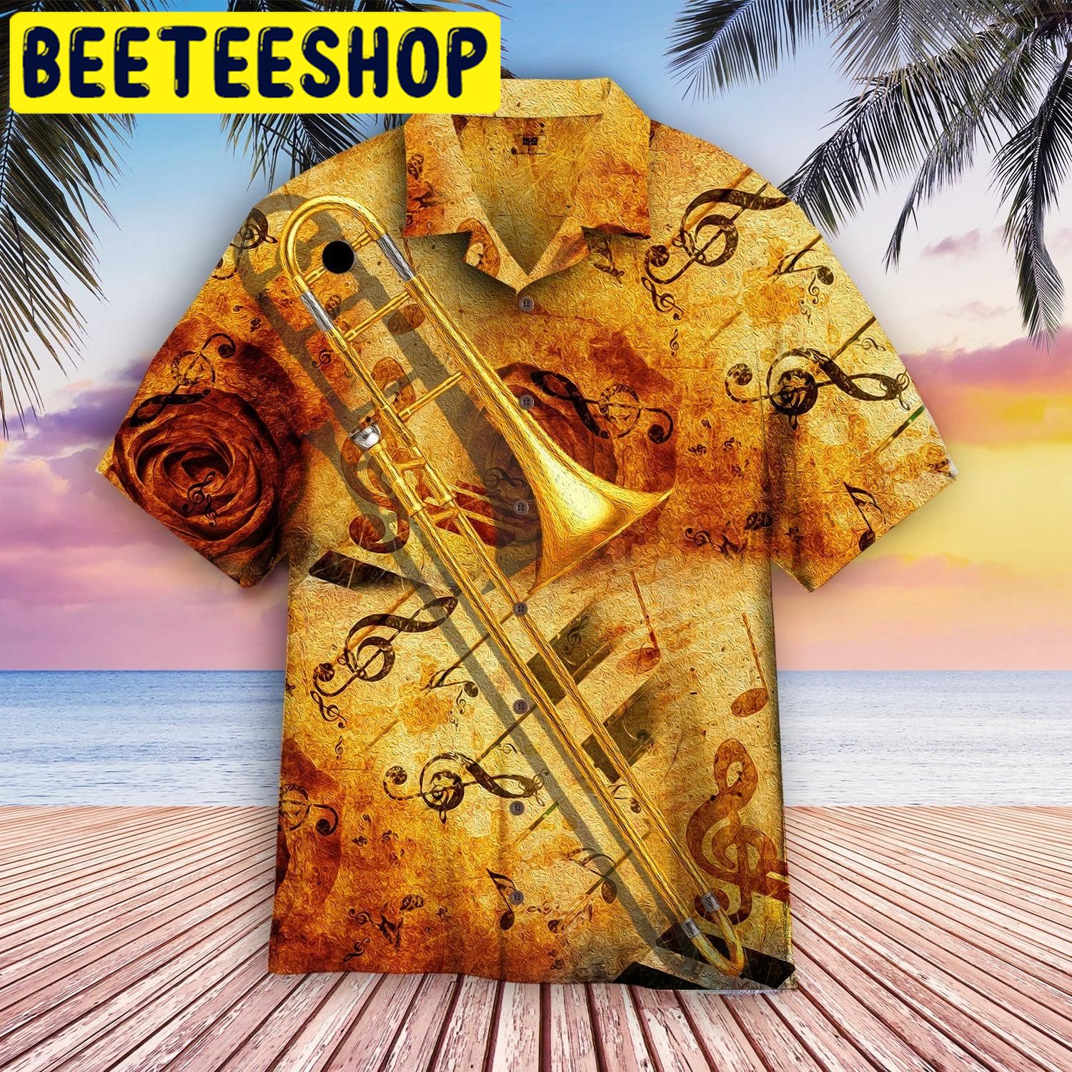 Yellow Trombone Music Hawaiian Shirt Yellow Trombone Music Hawaiian Shirt