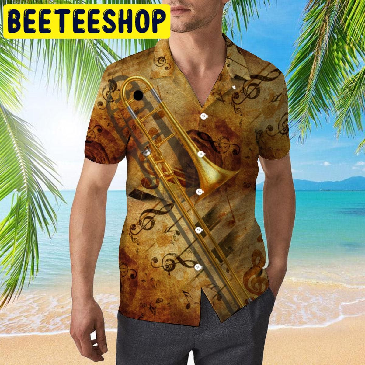 Yellow Trombone Music Hawaiian Shirt Yellow Trombone Music Hawaiian Shirt