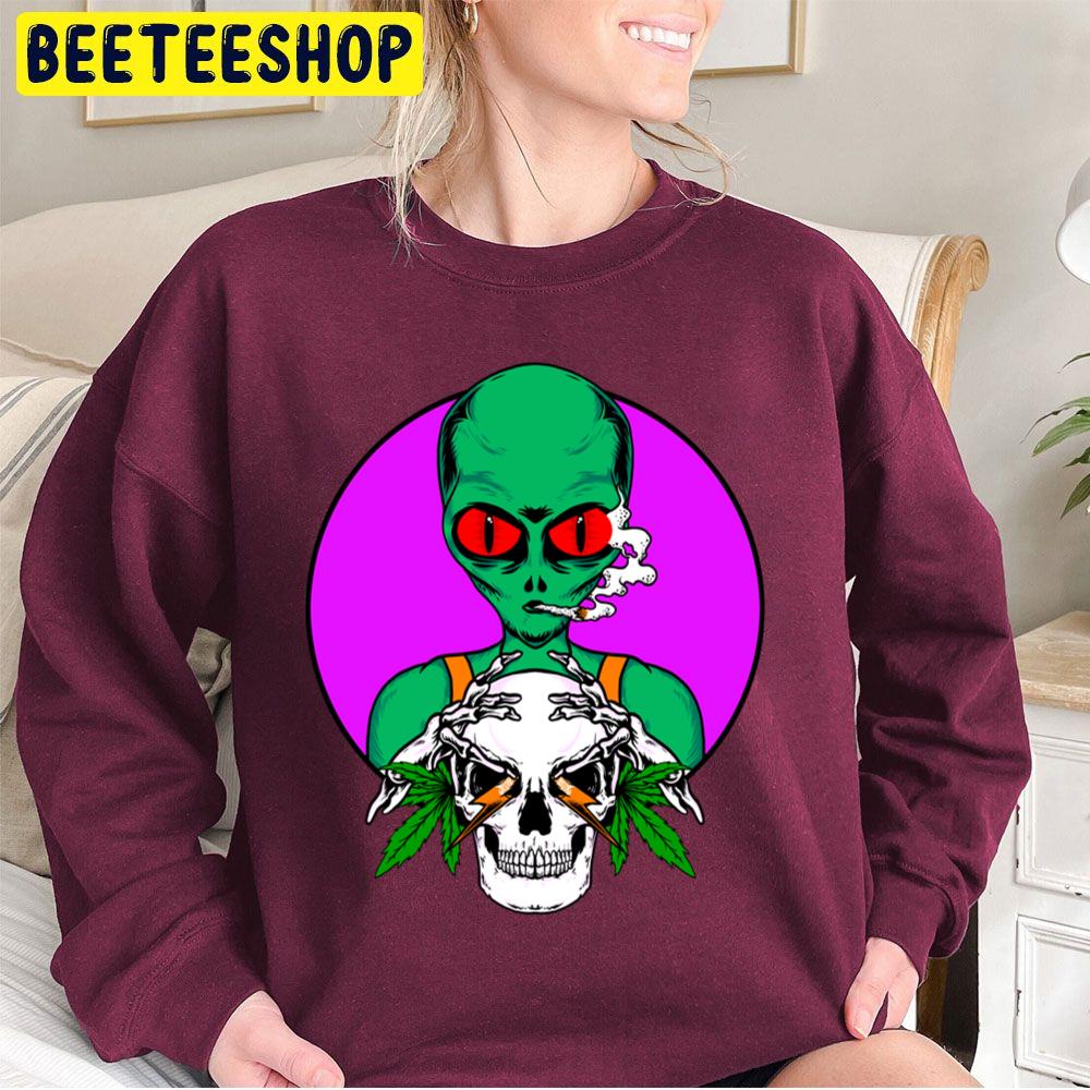 Alien Skull And Weed Halloween Unisex Sweatshirt Alien Skull And Weed Halloween Unisex Sweatshirt
