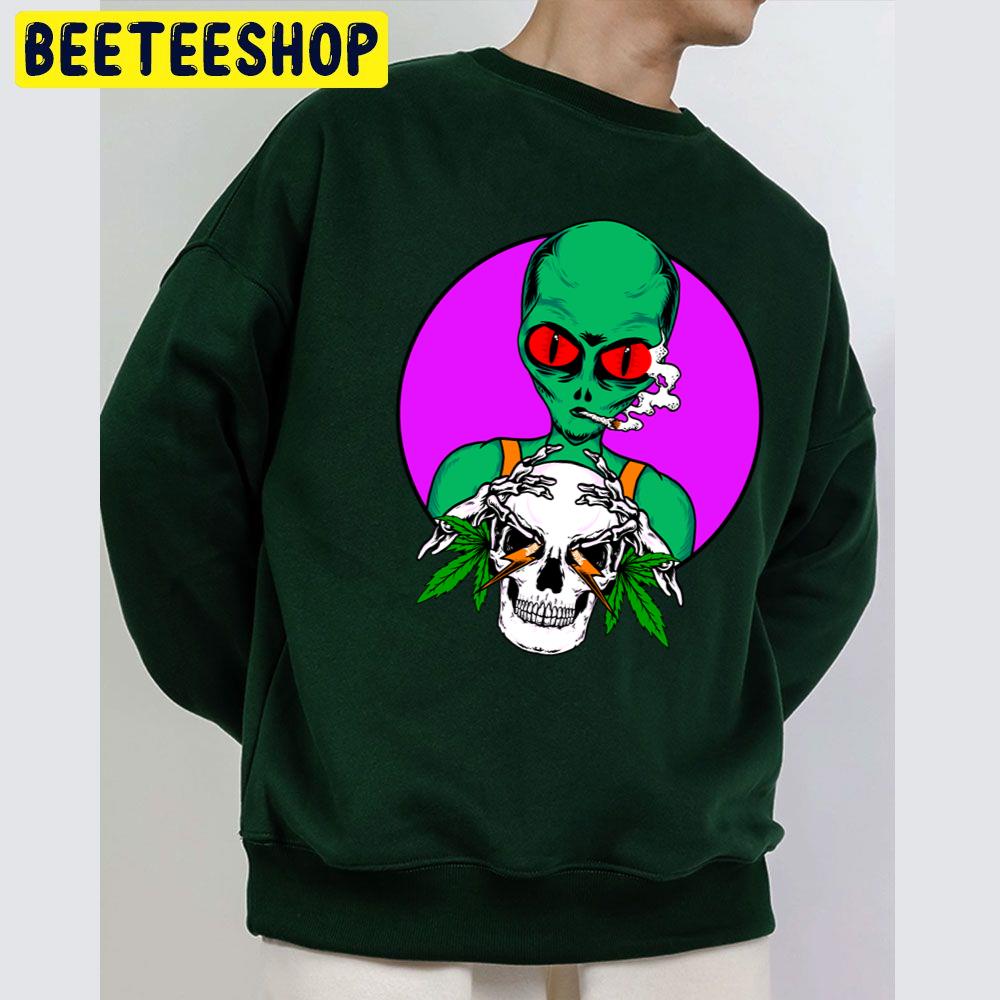 Alien Skull And Weed Halloween Unisex Sweatshirt Alien Skull And Weed Halloween Unisex Sweatshirt