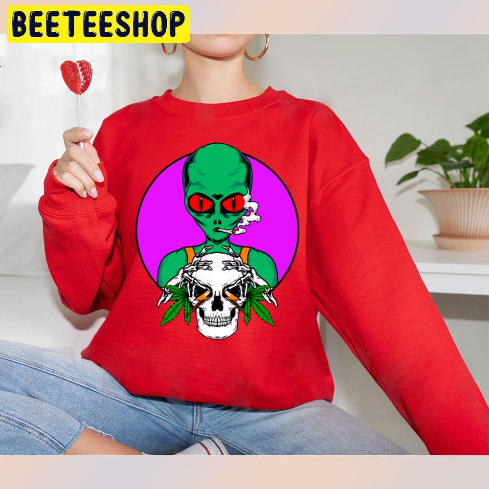 Alien Skull And Weed Halloween Unisex Sweatshirt Alien Skull And Weed Halloween Unisex Sweatshirt