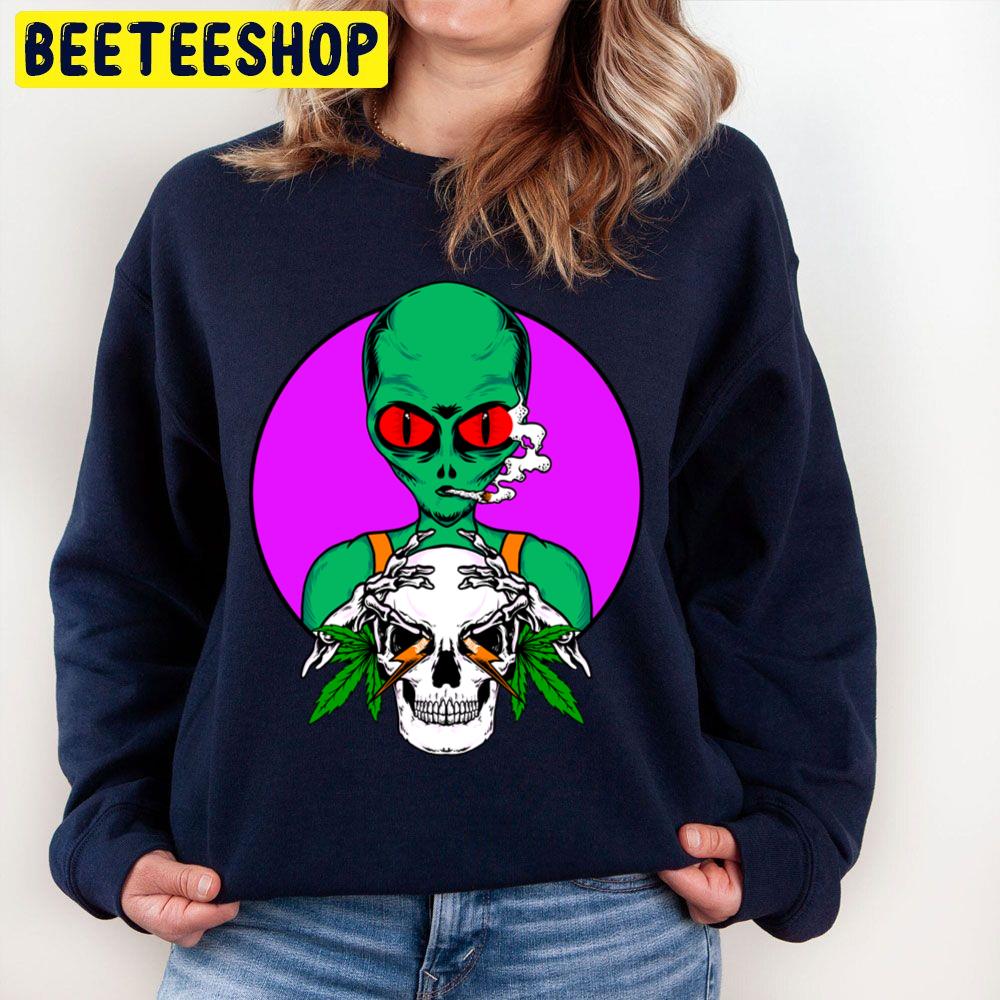 Alien Skull And Weed Halloween Unisex Sweatshirt Alien Skull And Weed Halloween Unisex Sweatshirt