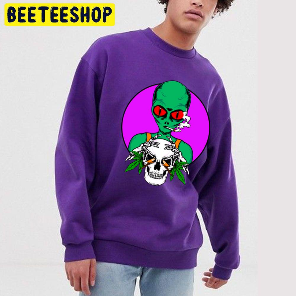 Alien Skull And Weed Halloween Unisex Sweatshirt Alien Skull And Weed Halloween Unisex Sweatshirt