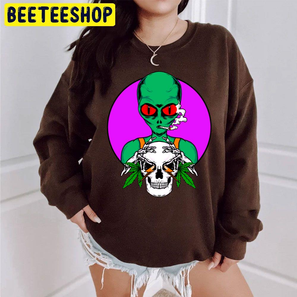 Alien Skull And Weed Halloween Unisex Sweatshirt Alien Skull And Weed Halloween Unisex Sweatshirt