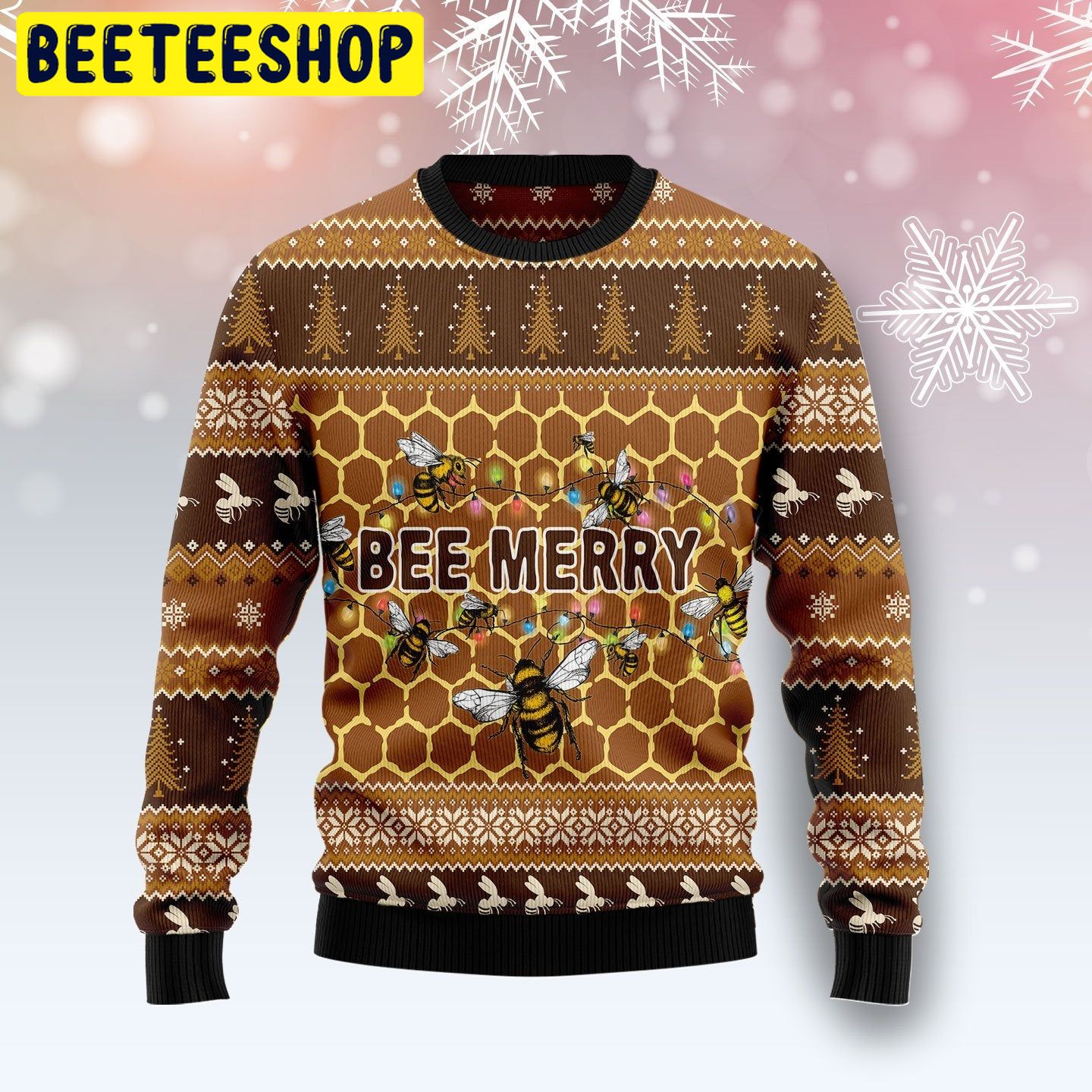 Bee Merry Light Color Trending Ugly Christmas Sweatshirt Bee Merry Light Color Trending Ugly Christmas Sweatshirt