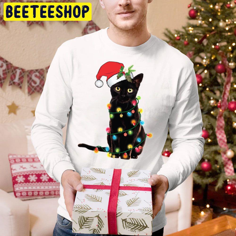 Black Santa Cat Tangled Up In Lights Christmas Santa Trending Unisex Hoodie Black Santa Cat Tangled Up In Lights Christmas Santa Trending Unisex Hoodie