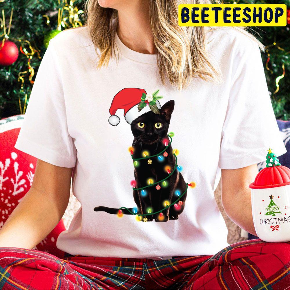 Black Santa Cat Tangled Up In Lights Christmas Santa Trending Unisex Hoodie Black Santa Cat Tangled Up In Lights Christmas Santa Trending Unisex Hoodie