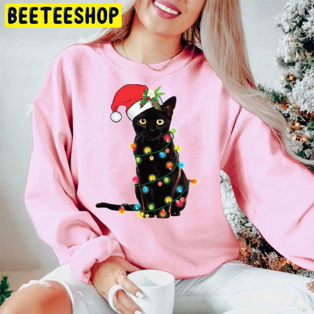 Black Santa Cat Tangled Up In Lights Christmas Santa Trending Unisex Hoodie Black Santa Cat Tangled Up In Lights Christmas Santa Trending Unisex Hoodie