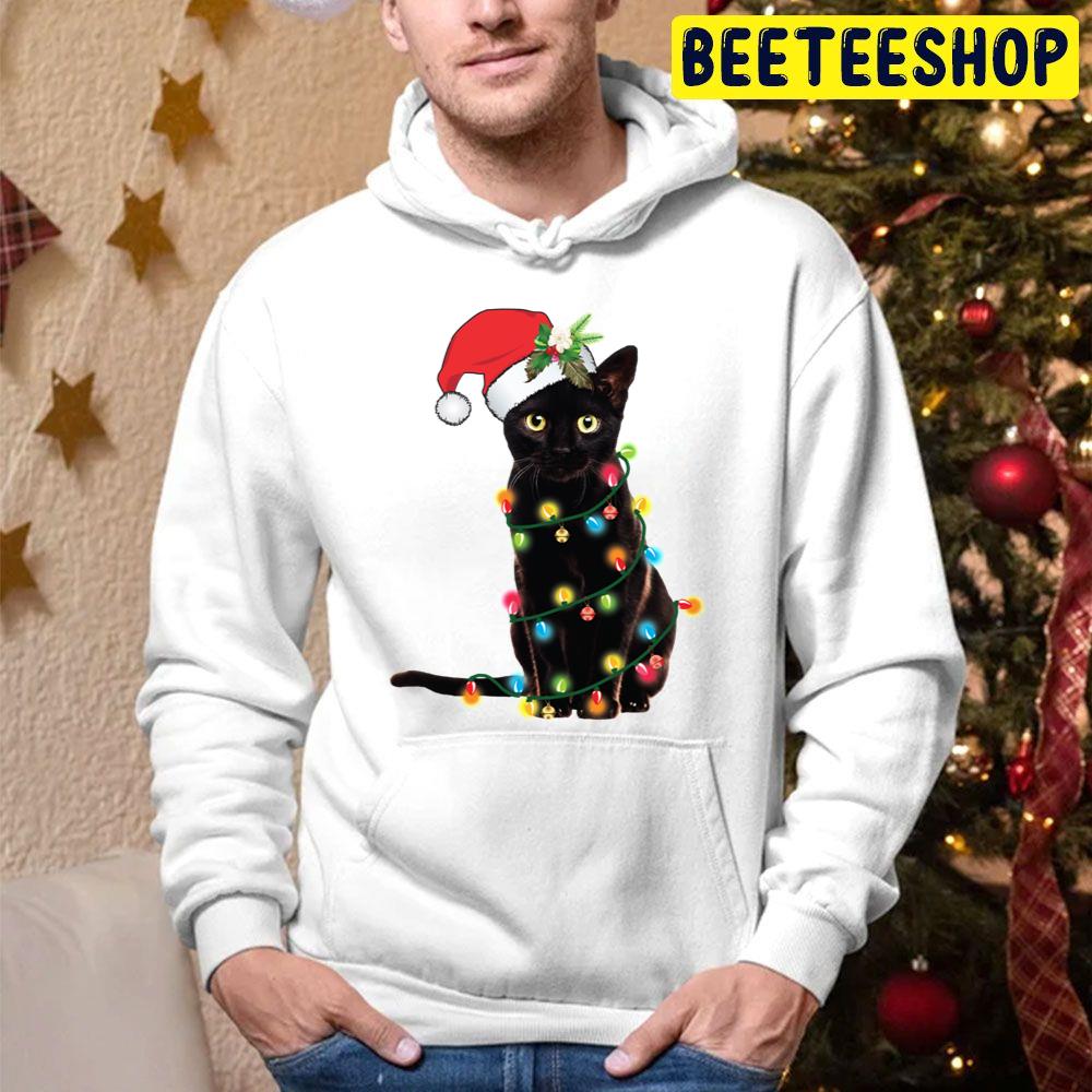 Black Santa Cat Tangled Up In Lights Christmas Santa Trending Unisex Hoodie Black Santa Cat Tangled Up In Lights Christmas Santa Trending Unisex Hoodie