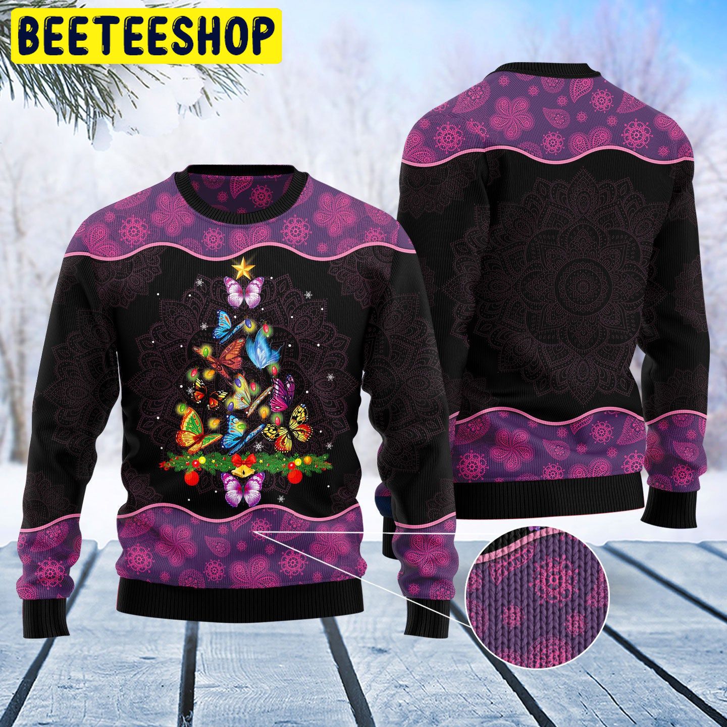 Butterfly Christmas Tree Trending Ugly Christmas Sweatshirt Butterfly Christmas Tree Trending Ugly Christmas Sweatshirt