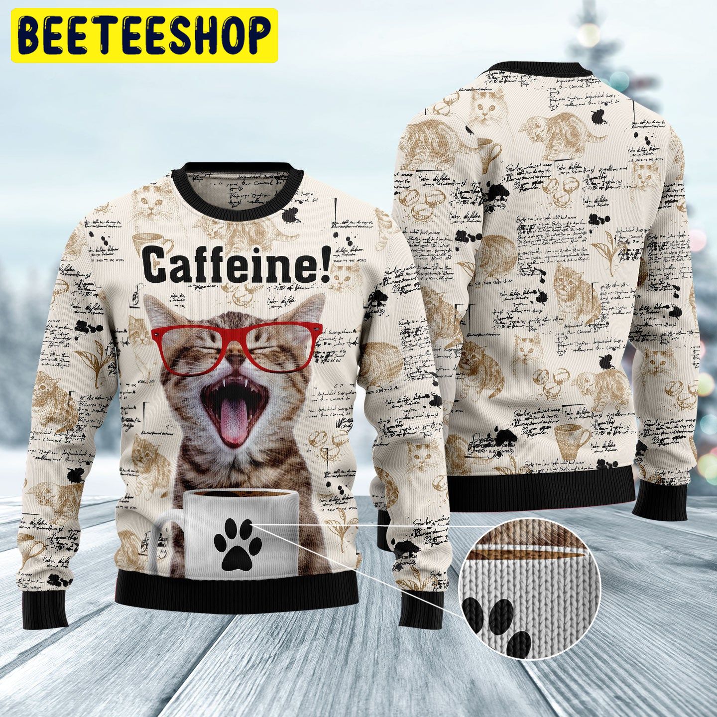 Caffeine Cat Trending Ugly Christmas Sweatshirt Caffeine Cat Trending Ugly Christmas Sweatshirt