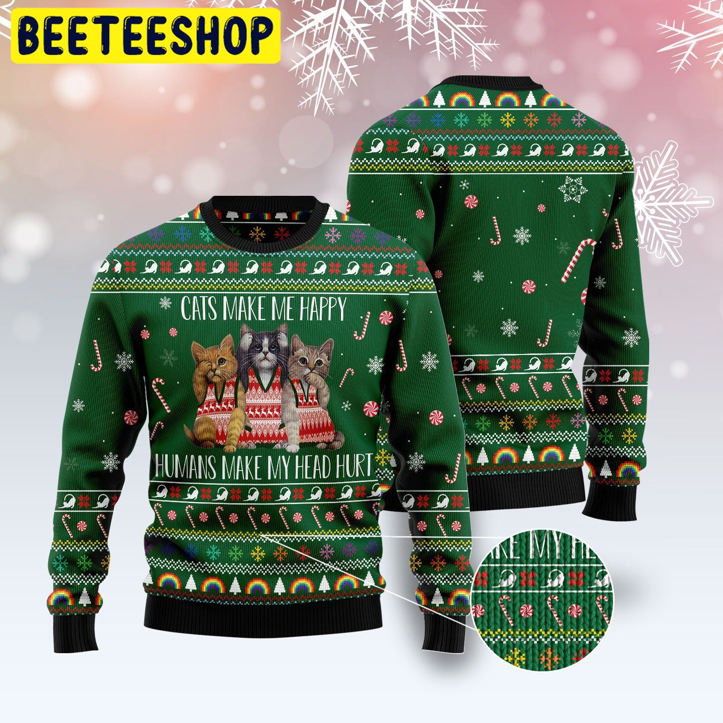 Cats Make Me Happy Trending Ugly Christmas Sweatshirt Cats Make Me Happy Trending Ugly Christmas Sweatshirt