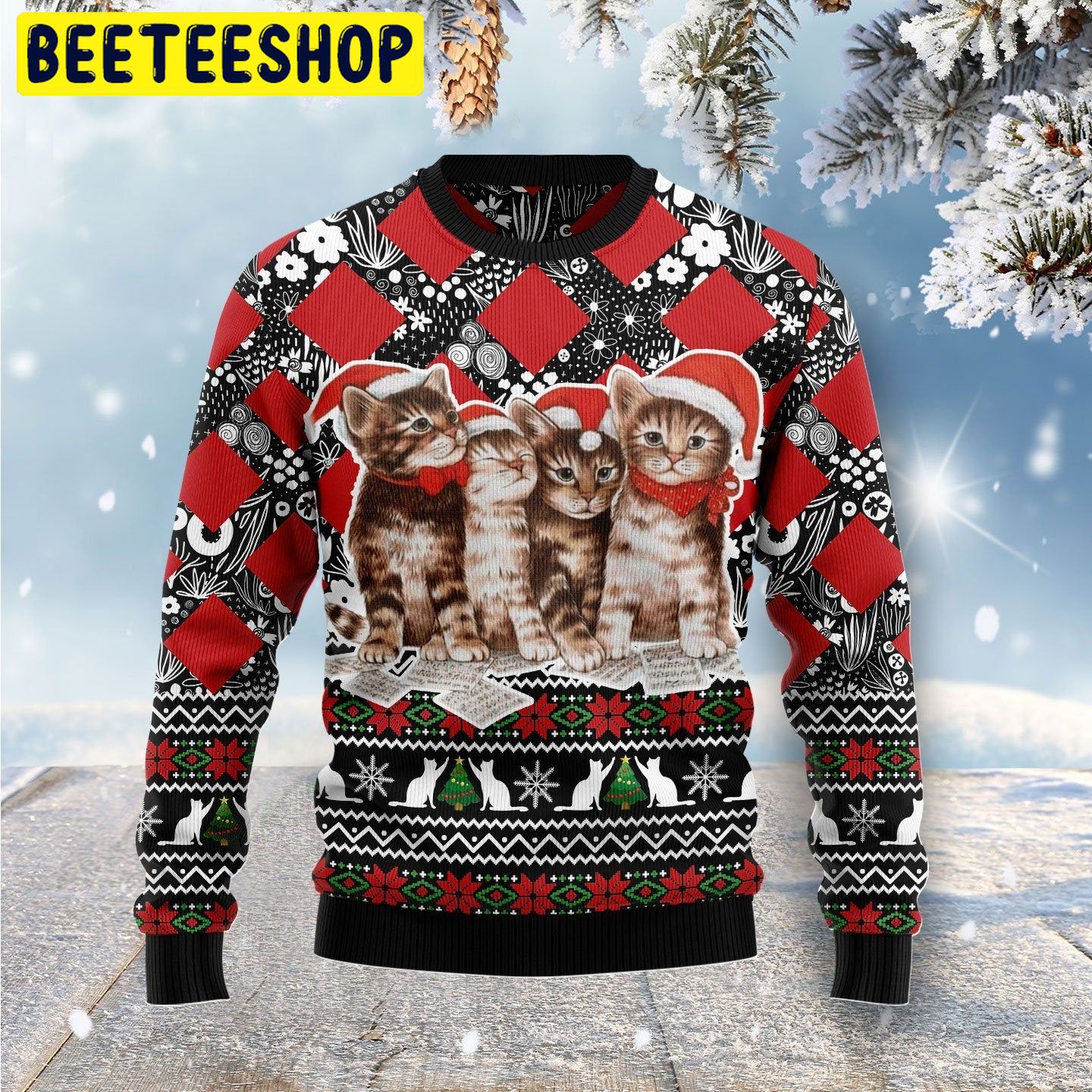 Cats Singing Kitten Trending Ugly Christmas Sweatshirt Cats Singing Kitten Trending Ugly Christmas Sweatshirt