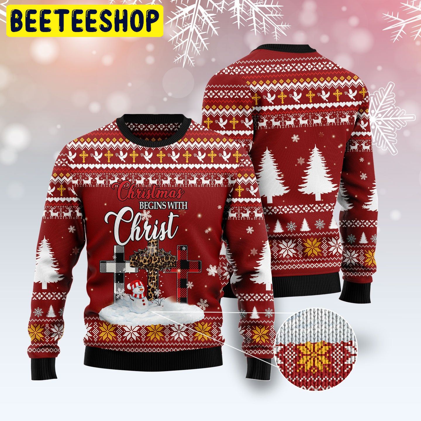 Christmas Begins With Christian Trending Ugly Christmas Sweatshirt Christmas Begins With Christian Trending Ugly Christmas Sweatshirt