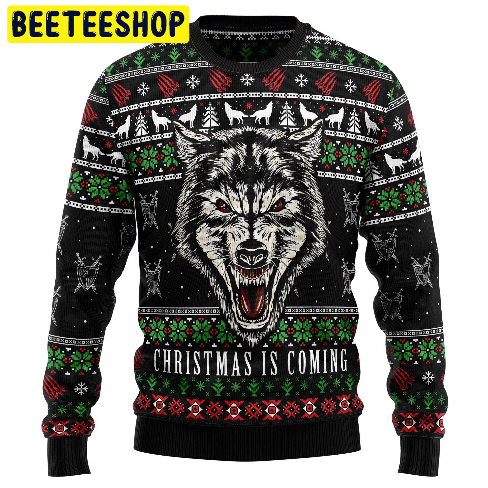 Christmas Is Coming Wolf Trending Ugly Christmas Sweatshirt Christmas Is Coming Wolf Trending Ugly Christmas Sweatshirt