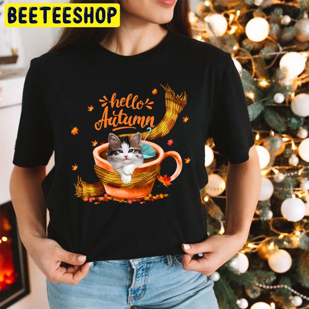 Cute Cat Coffee Cup Hello Autumn Trending Unisex Hoodie Cute Cat Coffee Cup Hello Autumn Trending Unisex Hoodie