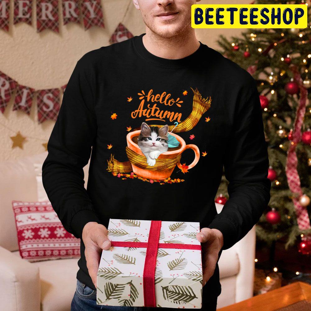 Cute Cat Coffee Cup Hello Autumn Trending Unisex Hoodie Cute Cat Coffee Cup Hello Autumn Trending Unisex Hoodie