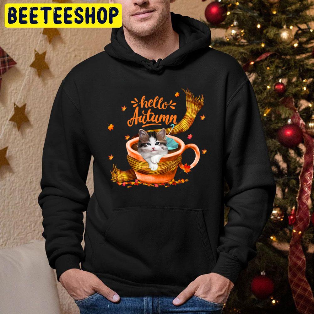 Cute Cat Coffee Cup Hello Autumn Trending Unisex Hoodie Cute Cat Coffee Cup Hello Autumn Trending Unisex Hoodie
