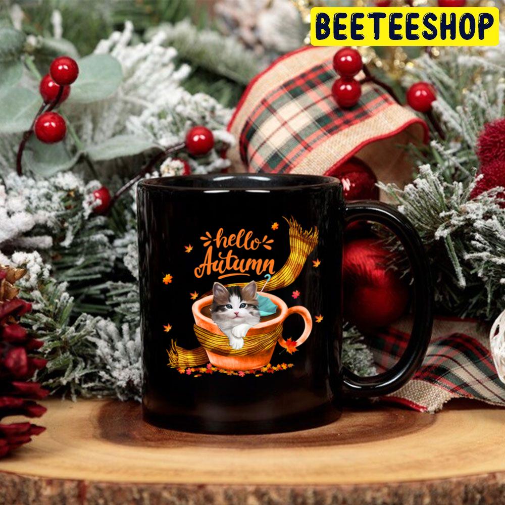 Cute Cat Coffee Cup Hello Autumn Trending Unisex Hoodie Cute Cat Coffee Cup Hello Autumn Trending Unisex Hoodie
