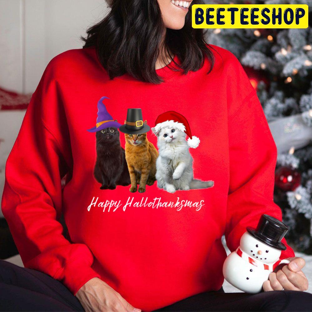 Cute Cats Happy Hallothanksmas Holidays Trending Unisex Hoodie Cute Cats Happy Hallothanksmas Holidays Trending Unisex Hoodie