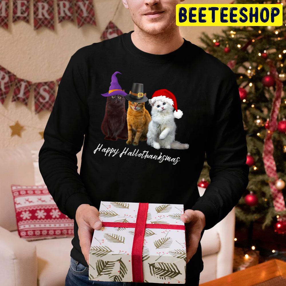 Cute Cats Happy Hallothanksmas Holidays Trending Unisex Hoodie Cute Cats Happy Hallothanksmas Holidays Trending Unisex Hoodie