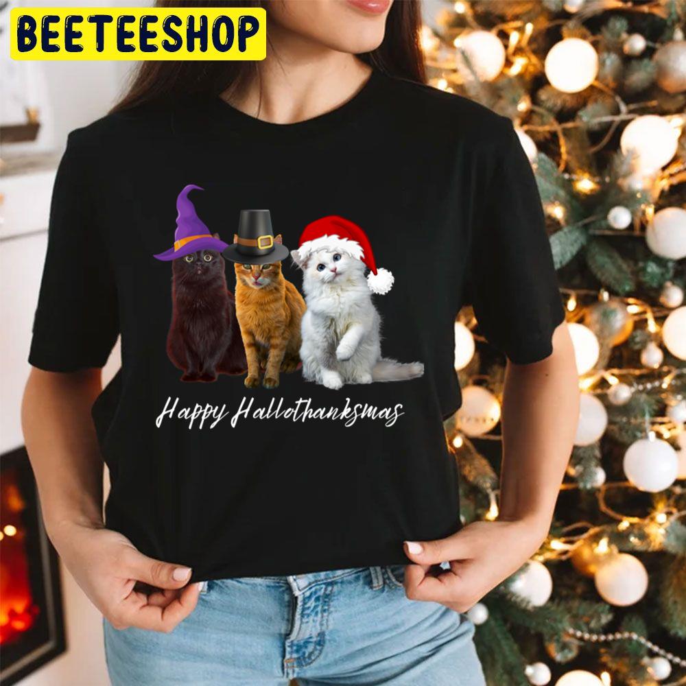 Cute Cats Happy Hallothanksmas Holidays Trending Unisex Hoodie Cute Cats Happy Hallothanksmas Holidays Trending Unisex Hoodie
