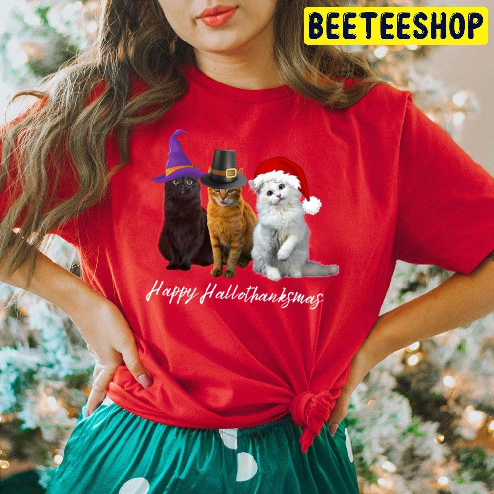 Cute Cats Happy Hallothanksmas Holidays Trending Unisex Hoodie Cute Cats Happy Hallothanksmas Holidays Trending Unisex Hoodie