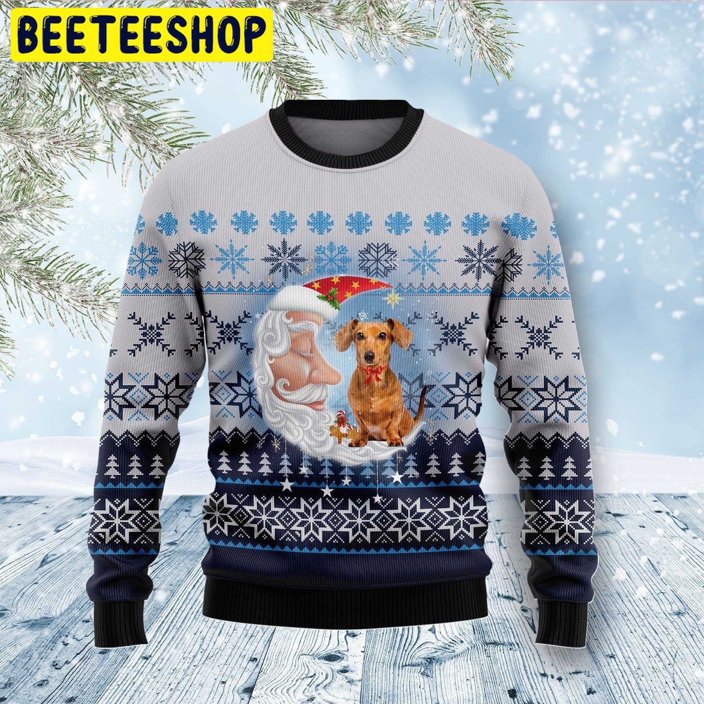 Dachshund Dog Love Santa Moon Trending Ugly Christmas Sweatshirt Dachshund Dog Love Santa Moon Trending Ugly Christmas Sweatshirt