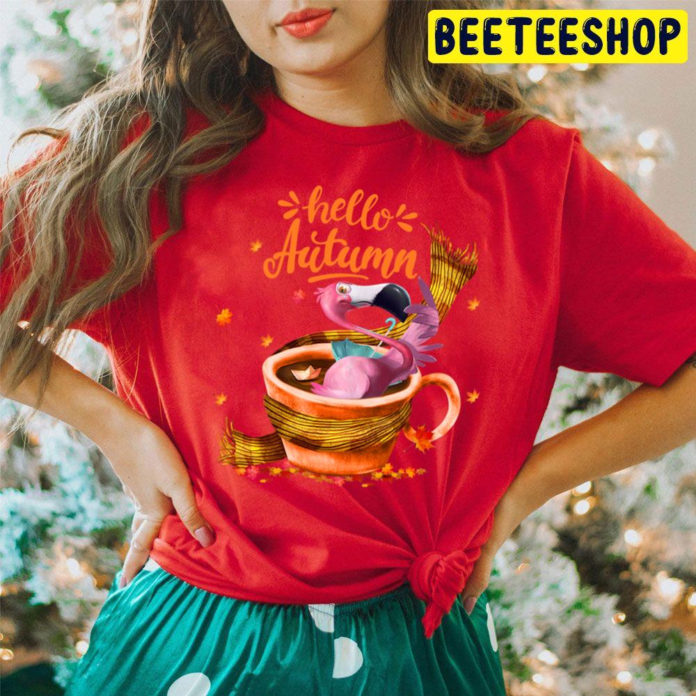 Flamingo Coffee Cup Hello Autumn Trending Unisex Hoodie Flamingo Coffee Cup Hello Autumn Trending Unisex Hoodie