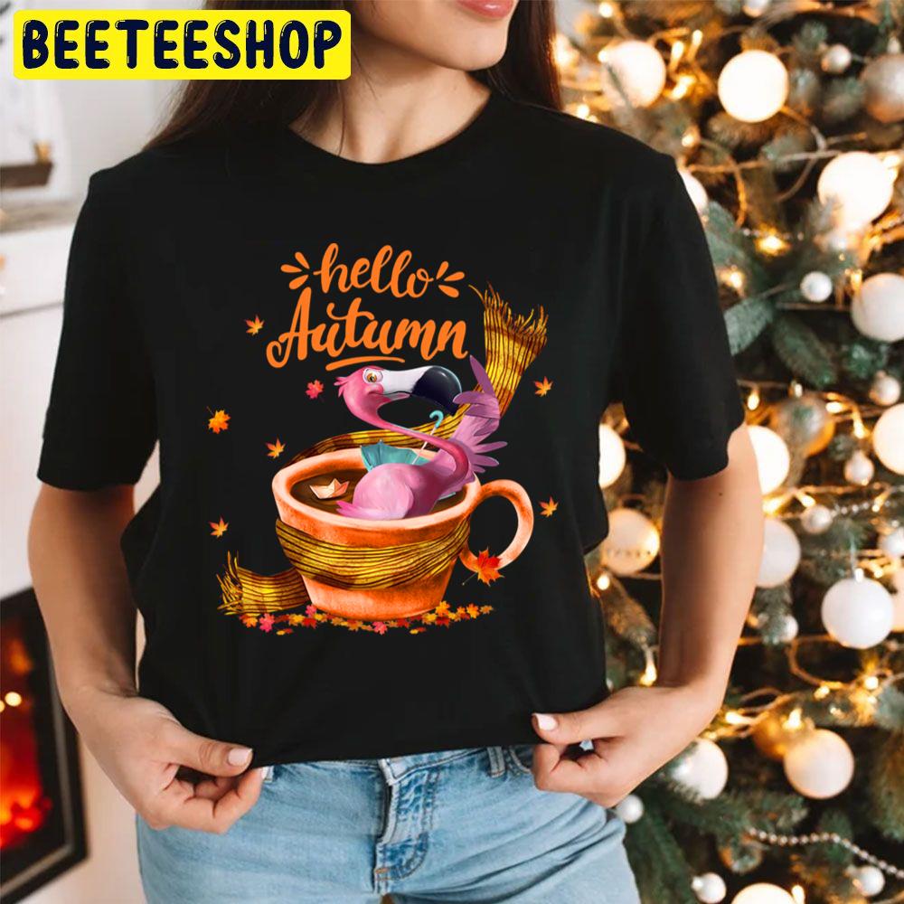 Flamingo Coffee Cup Hello Autumn Trending Unisex Hoodie Flamingo Coffee Cup Hello Autumn Trending Unisex Hoodie