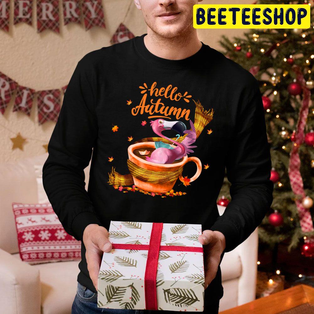 Flamingo Coffee Cup Hello Autumn Trending Unisex Hoodie Flamingo Coffee Cup Hello Autumn Trending Unisex Hoodie