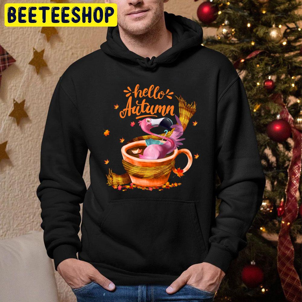 Flamingo Coffee Cup Hello Autumn Trending Unisex Hoodie Flamingo Coffee Cup Hello Autumn Trending Unisex Hoodie
