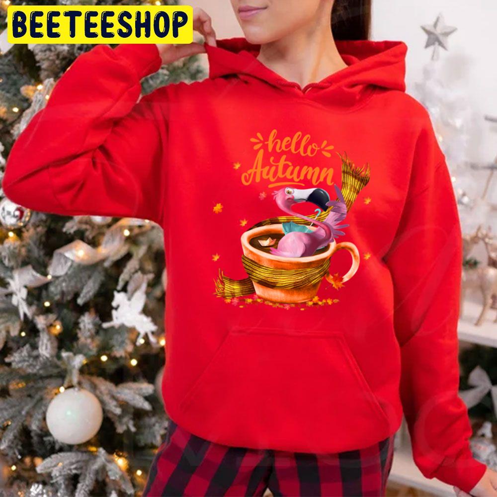 Flamingo Coffee Cup Hello Autumn Trending Unisex Hoodie Flamingo Coffee Cup Hello Autumn Trending Unisex Hoodie